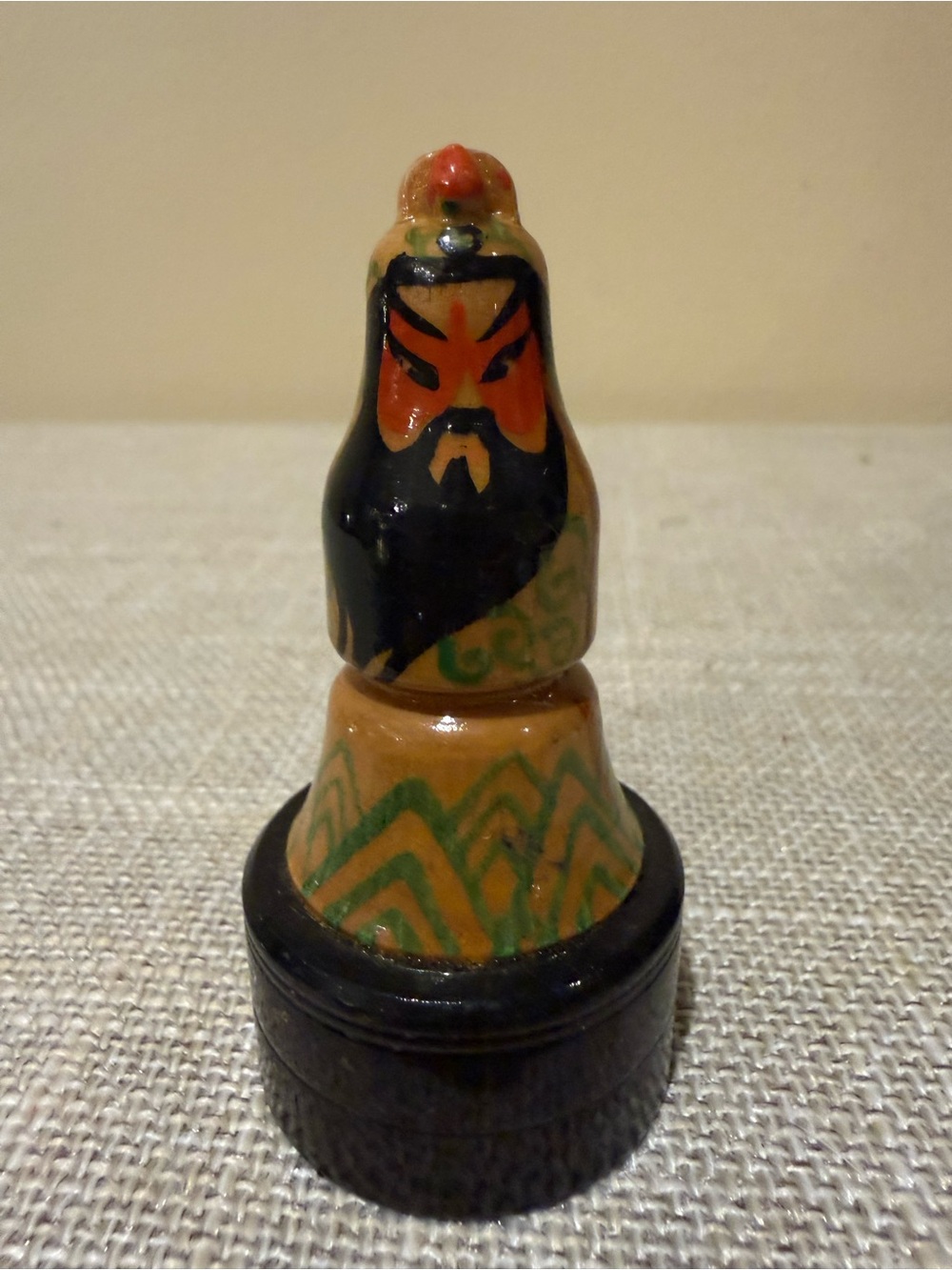 Vtg Hand Painted Wooden Chinese Opera Figure Pencil Sharpener Kitsch Desk Decor